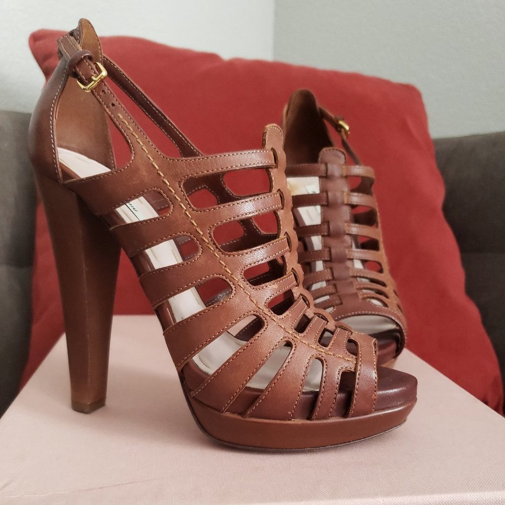 Miu Miu Beige Cognac Caged Leather Sandals